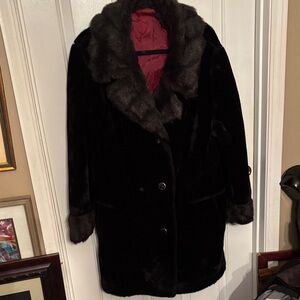 Vintage Luxurious Black Faux Fur Women's Teddy Jacket with Brownish-Gray XL